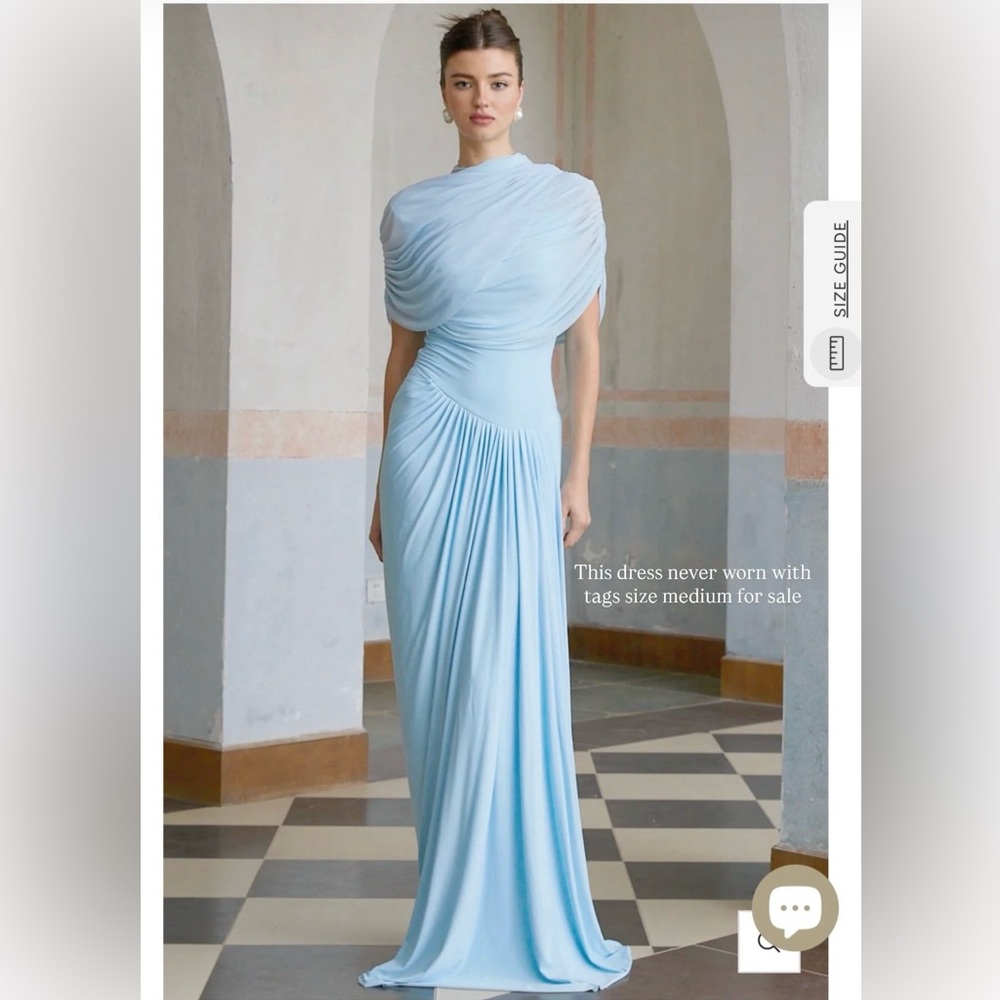 Elegant Light Blue Maxi Dress - Draped Ruched Design